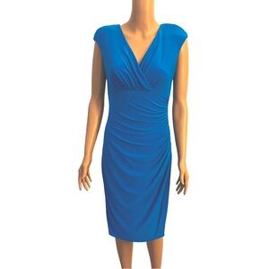 Lauren Ralph Lauren faux wrap blue dress.